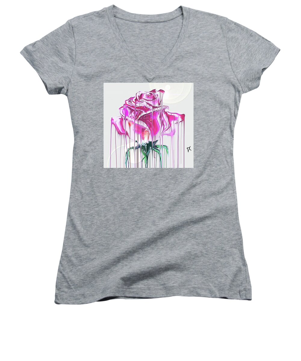 Computer Women's V-Neck featuring the digital art The Rose by Darren Cannell
