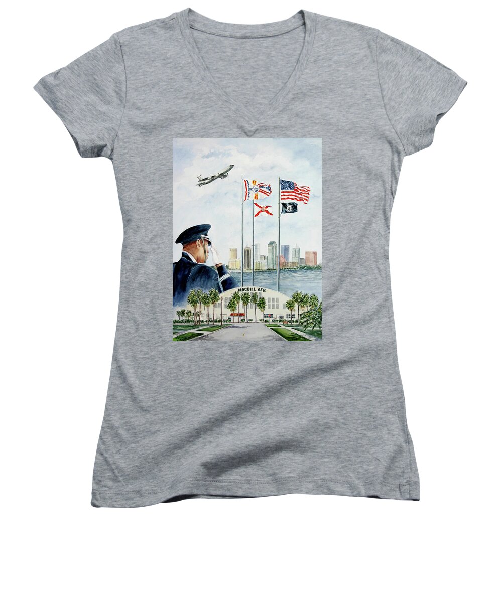 Military Women's V-Neck featuring the painting The Salute by Roxanne Tobaison