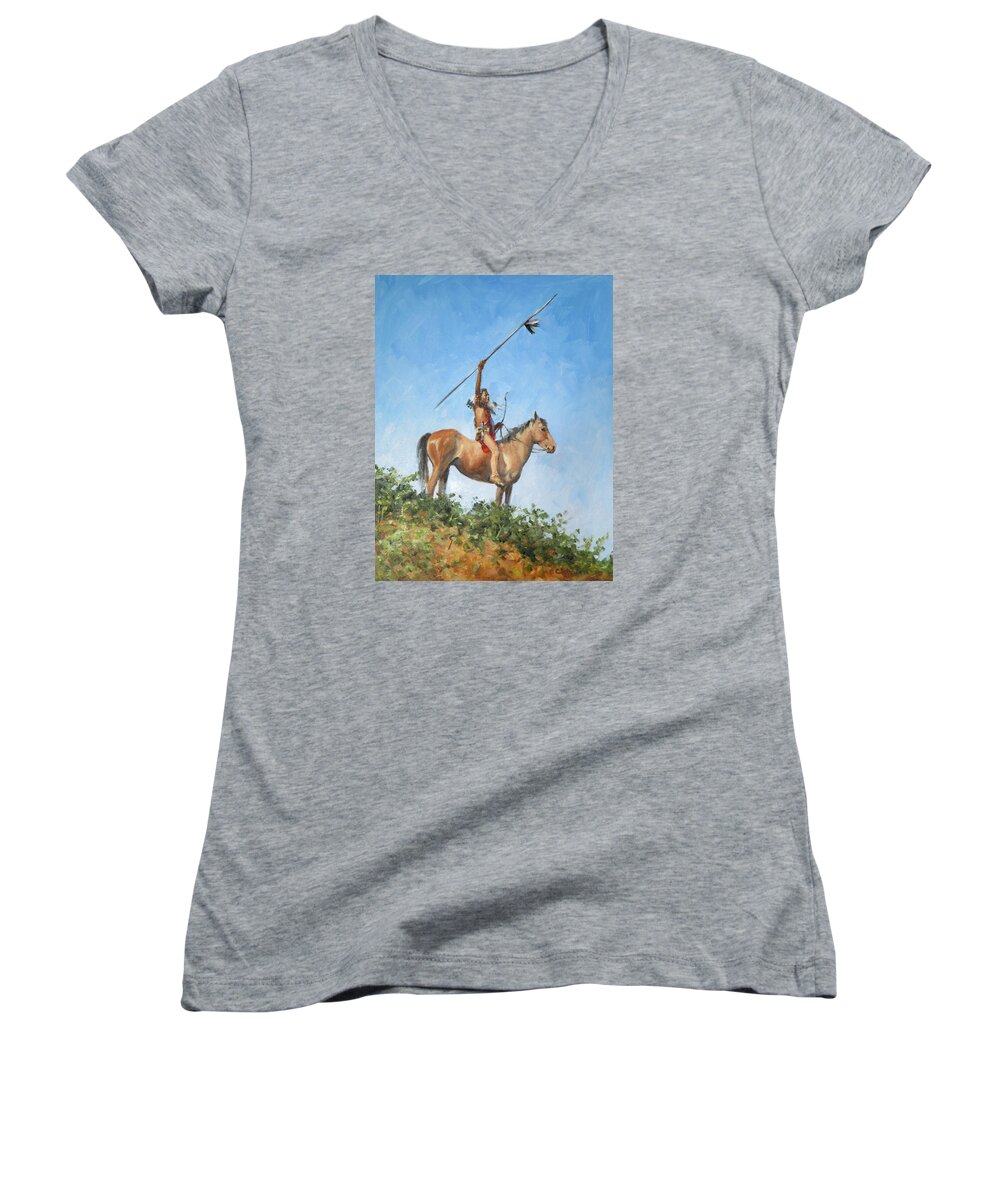 Horse Women's V-Neck featuring the painting The Signal by Connie Schaertl