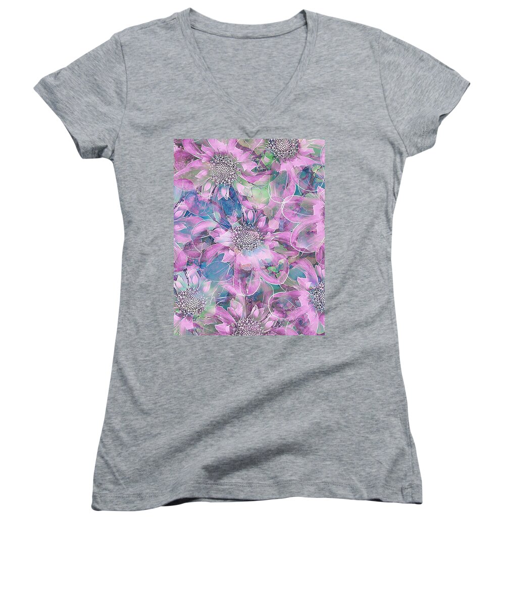 Spring Women's V-Neck featuring the mixed media The Smell of Spring 2 by Klara Acel