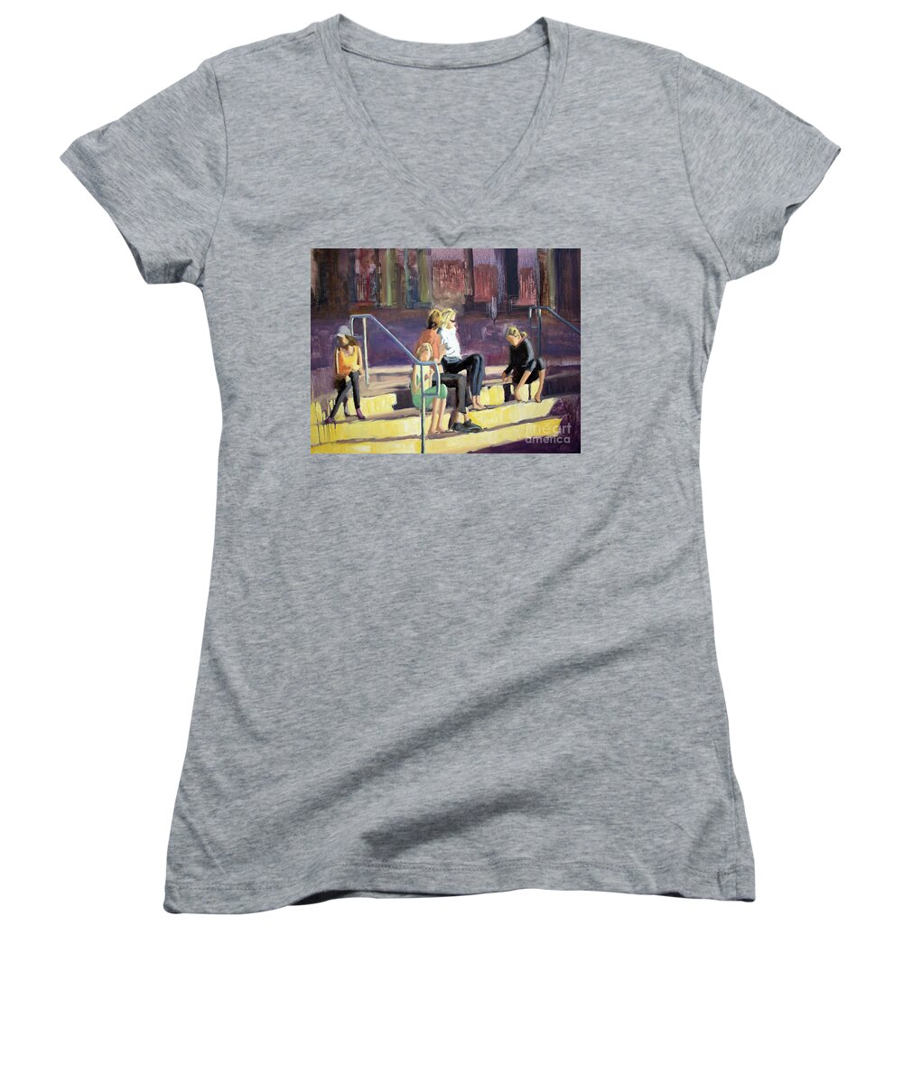 People Women's V-Neck featuring the painting The steppes by Tate Hamilton
