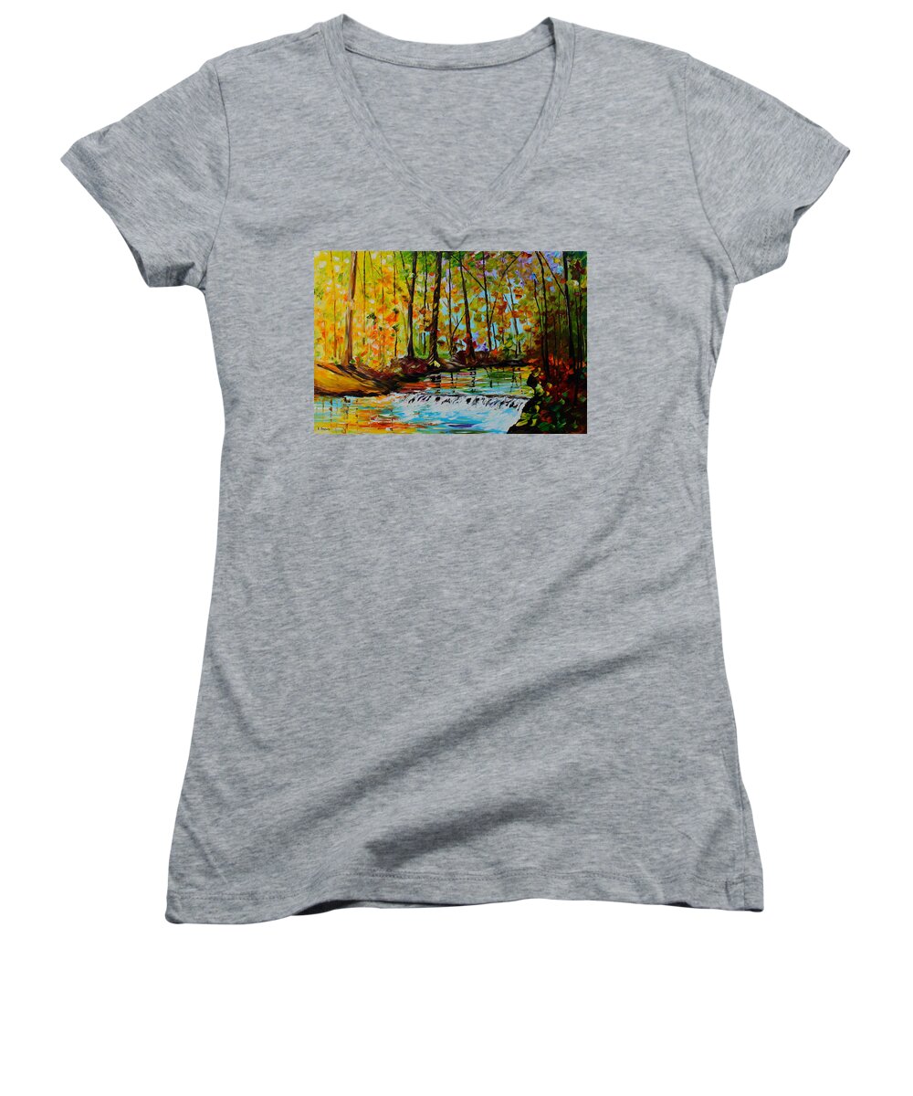  Landscape Paintings Women's V-Neck featuring the painting The Stream by Kevin Brown