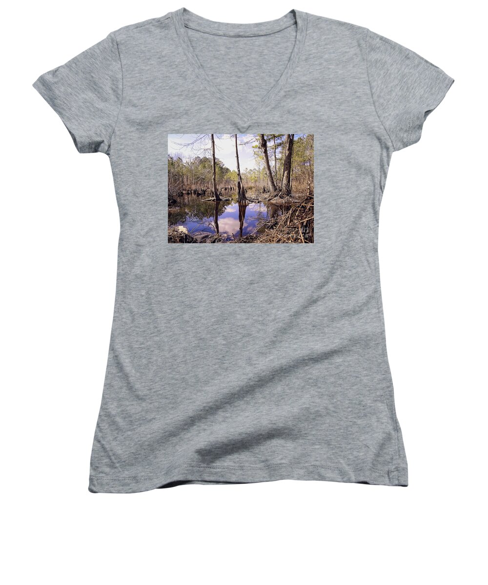 Photoshop Women's V-Neck featuring the photograph The Swamp by Melissa Messick