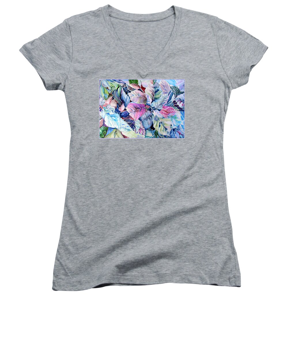 Poinsettia Women's V-Neck featuring the painting The Touch of Silence by Mindy Newman