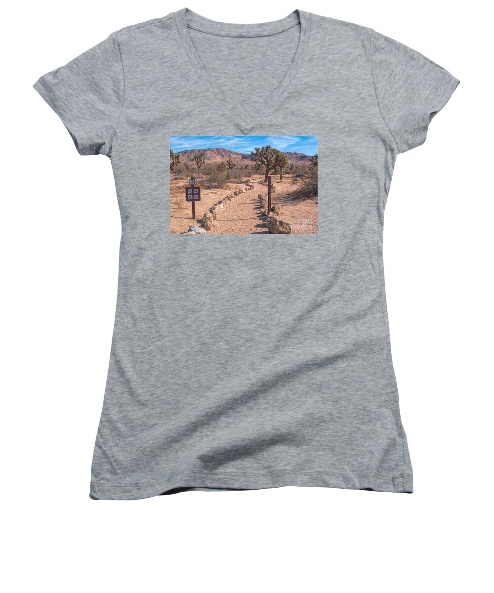 The Trailhead; Trail; Path; Hiking; Adventure; Little Butte; Saddleback Butte State Park; Rocks; Trees; Green; Brown; Yellow; Joe Lach Women's V-Neck featuring the photograph The Trailhead by Joe Lach