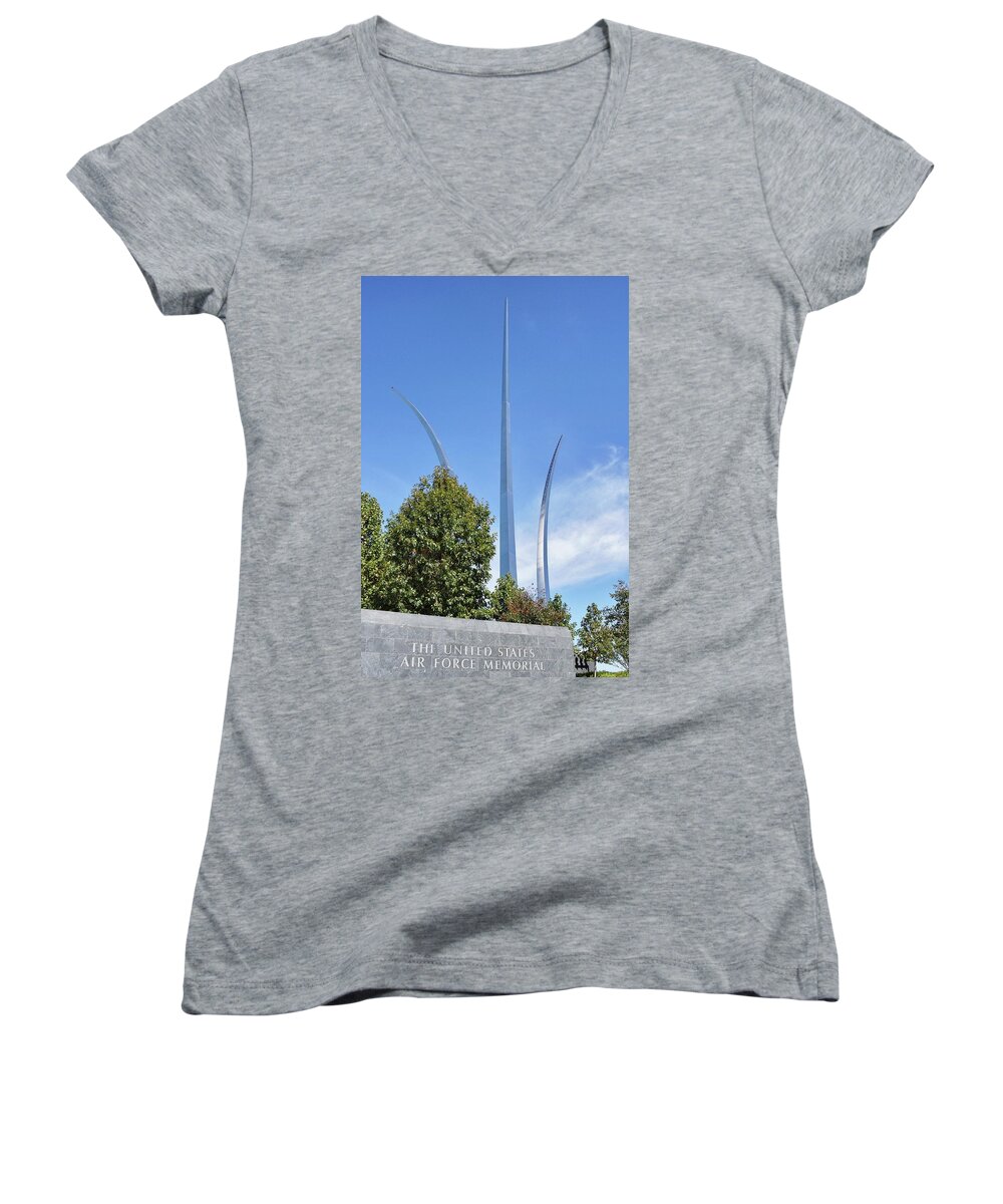 United States Women's V-Neck featuring the photograph The United States Air Force Memorial by Jean Goodwin Brooks