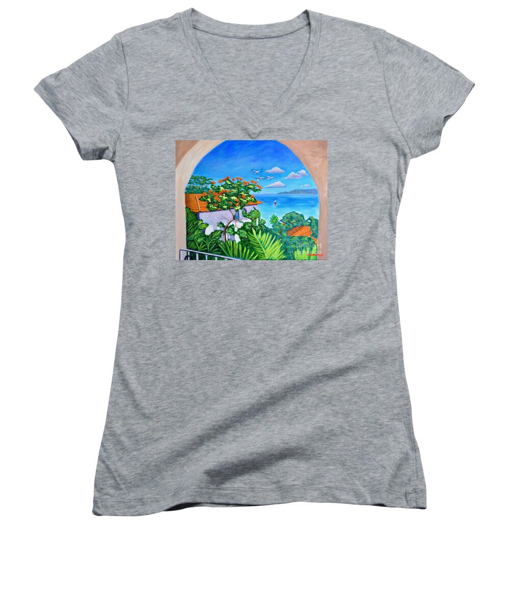 Seascape Women's V-Neck featuring the painting The View From A Window by Laura Forde
