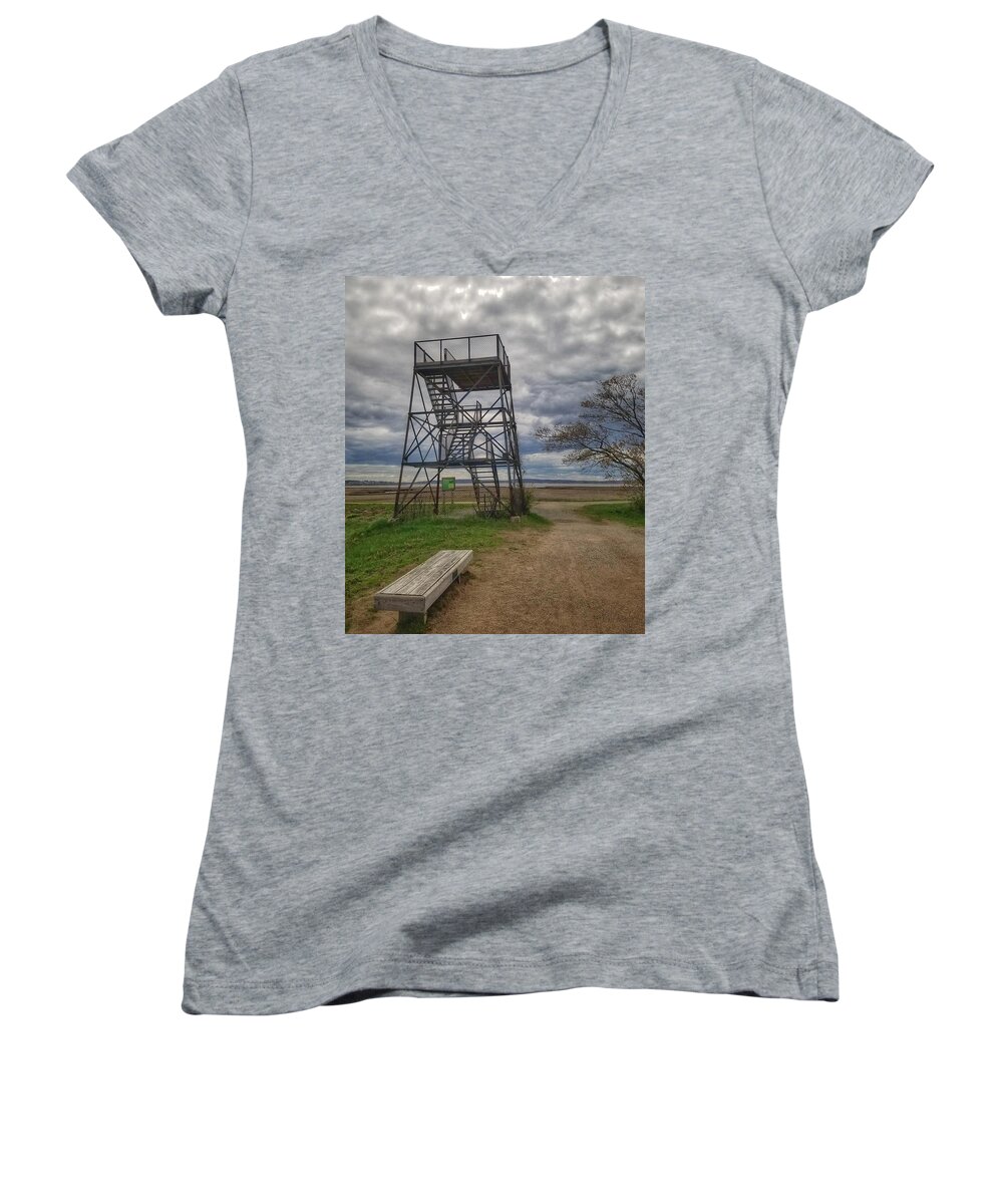 Watchtower Women's V-Neck featuring the photograph The Watchtower by Mary Capriole