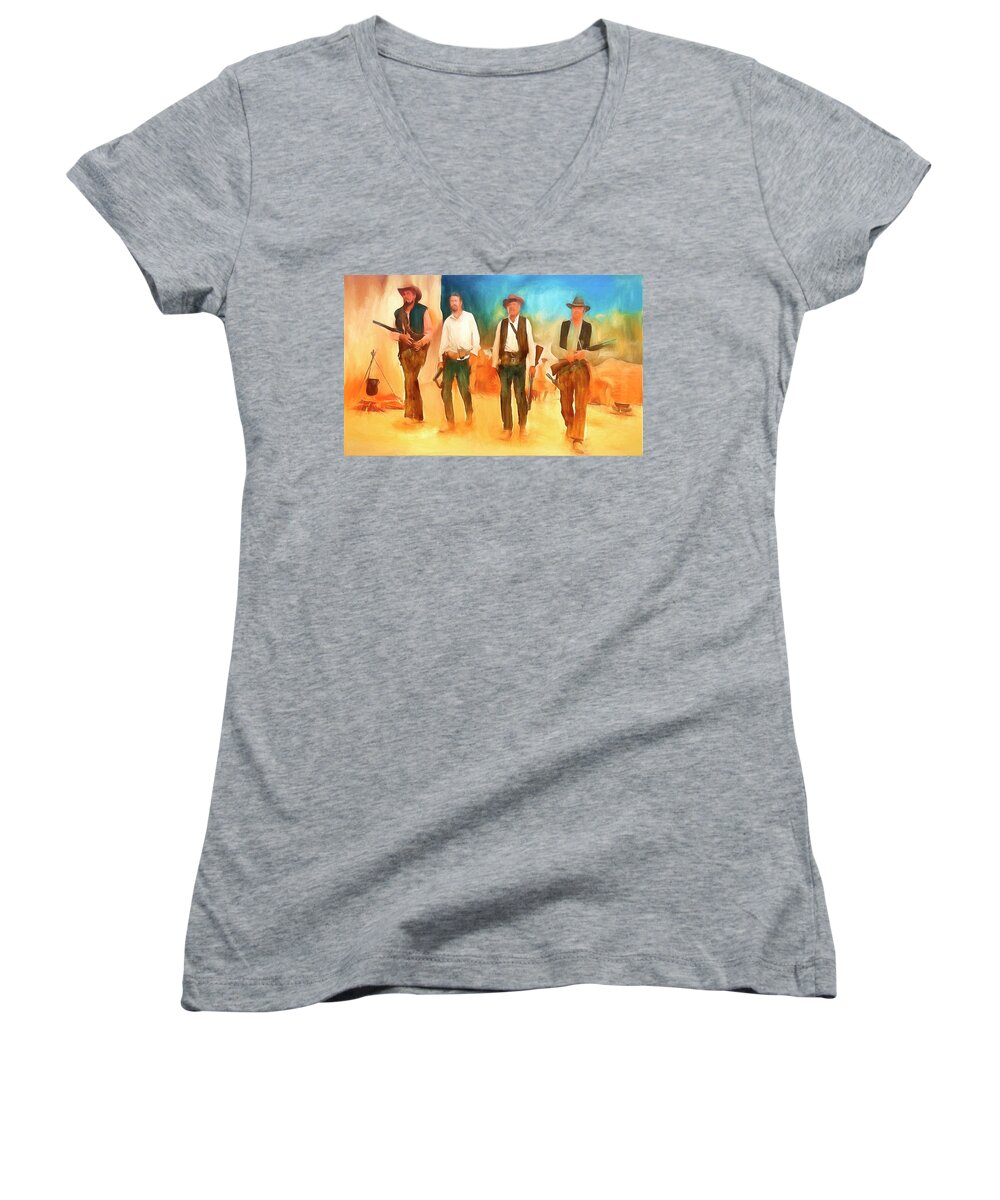 Abstract Women's V-Neck featuring the painting The Wild Bunch by Michael Cleere