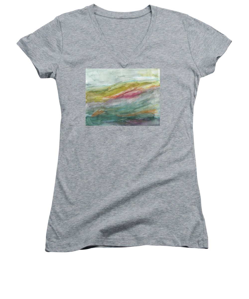 Expressive Women's V-Neck featuring the painting These Lonely Hills by Judith Redman
