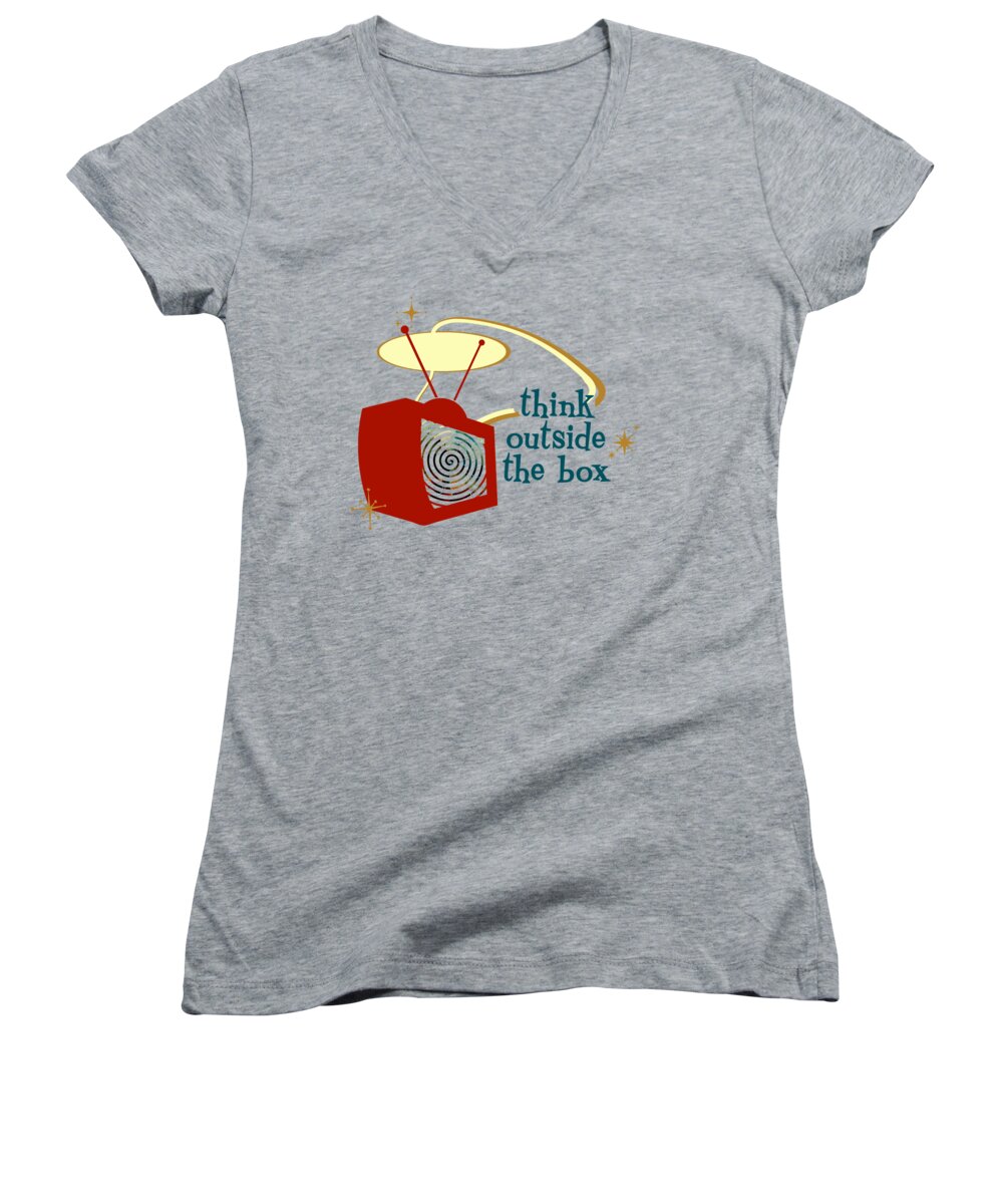 Think Outside The Box Women's V-Neck featuring the digital art Think Outside the Box by Heather Applegate