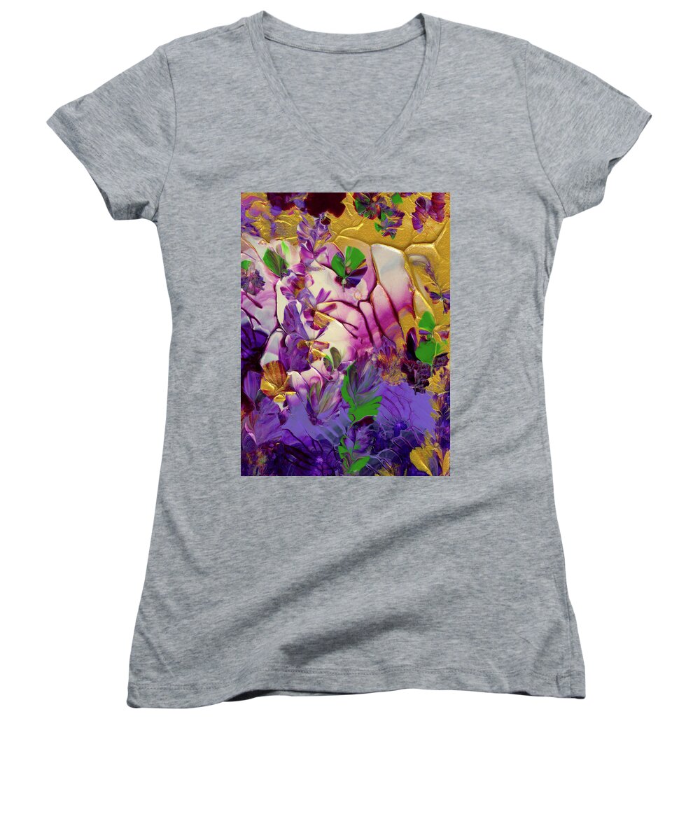 Flowers Women's V-Neck featuring the painting This Planet Earth by Nan Bilden