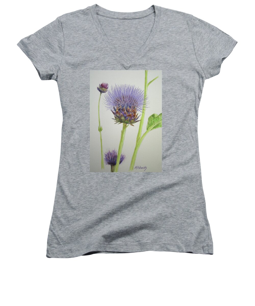 Thistle Women's V-Neck featuring the painting Thistles by Marna Edwards Flavell