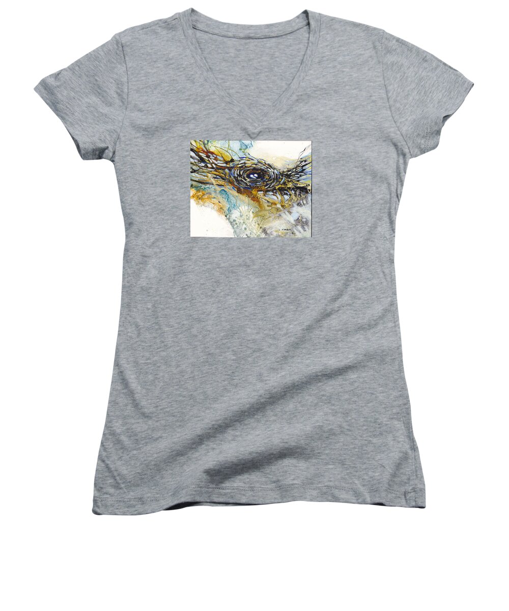 Landscape Women's V-Neck featuring the painting Three Promises by Christiane Kingsley