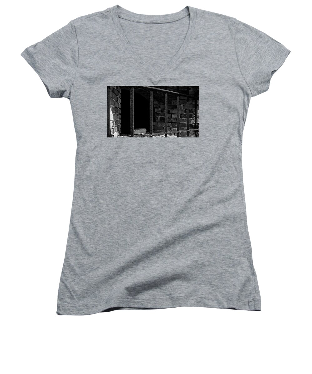 Historic Women's V-Neck featuring the photograph Through the bars 2 by George Taylor