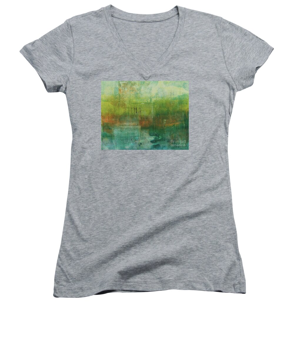 Abstract Women's V-Neck featuring the painting Through The Mist by Laurel Englehardt