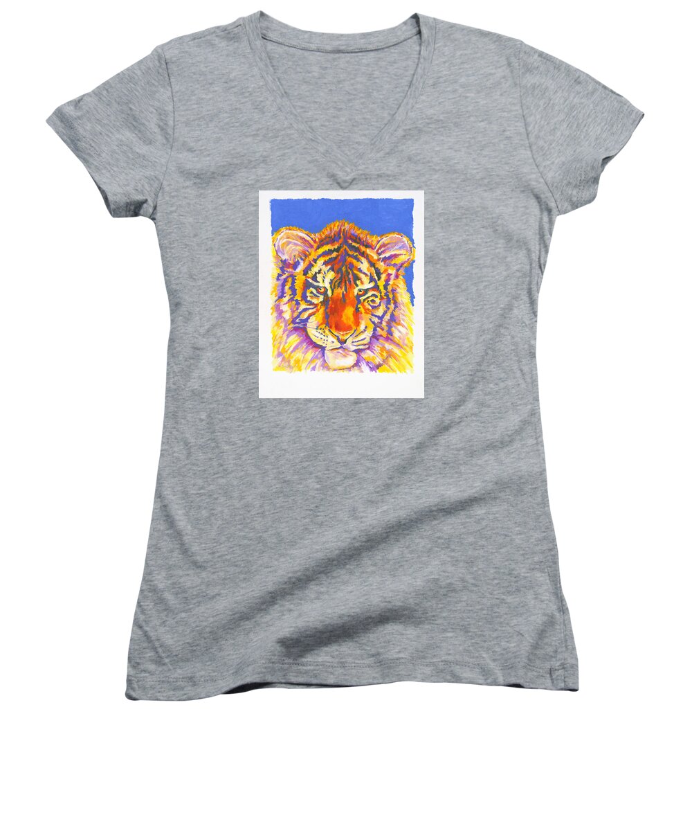 Tiger Women's V-Neck featuring the painting Tiger by Stephen Anderson