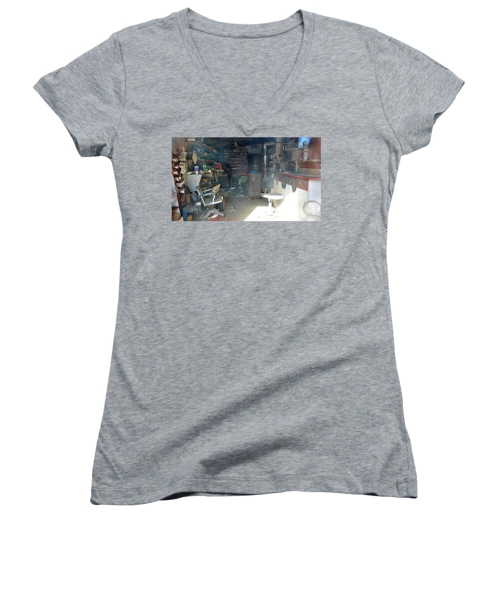 Service Station Women's V-Neck featuring the photograph Time Capsule by Amee Cave