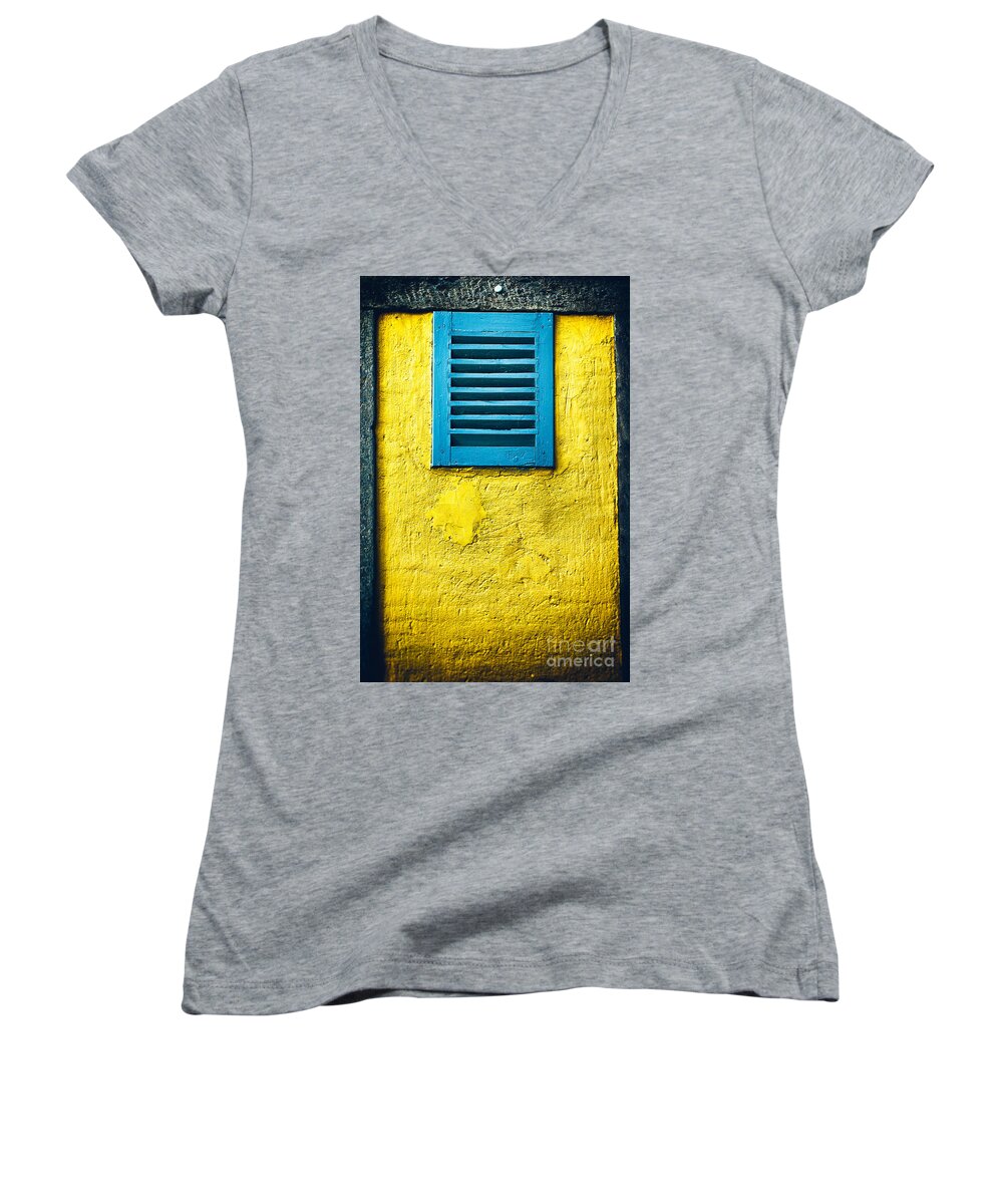 Abstract Women's V-Neck featuring the photograph Tiny window with closed shutter by Silvia Ganora