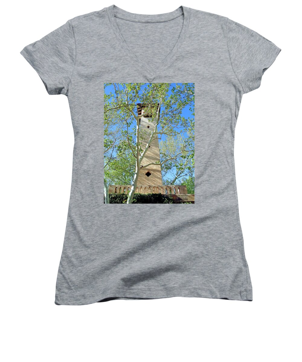 Tlaquepaque Women's V-Neck featuring the photograph Tlaquepaque Tower by Robert Meyers-Lussier