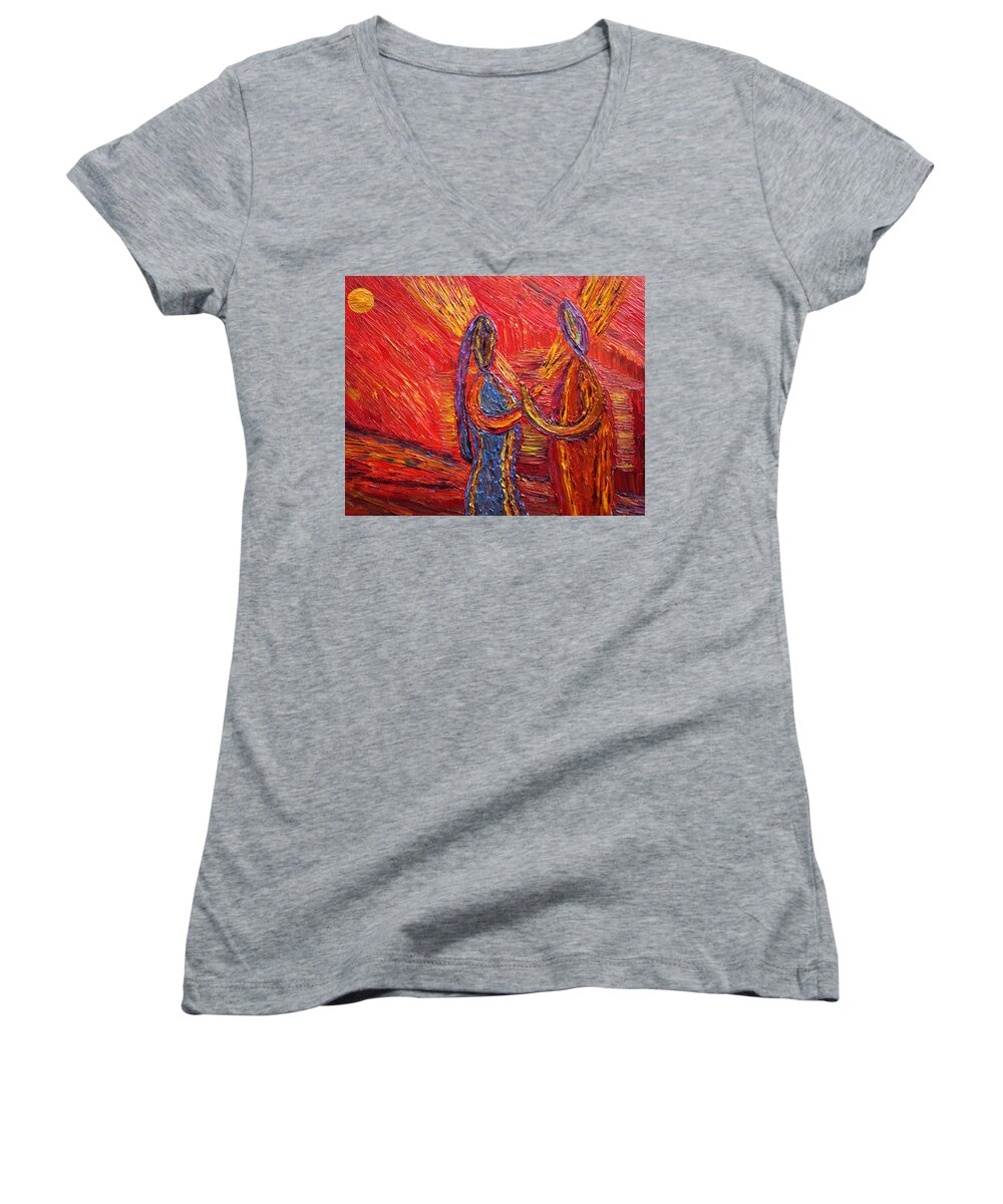 Abstract Women's V-Neck featuring the painting To Be My Second Self... by Vadim Levin