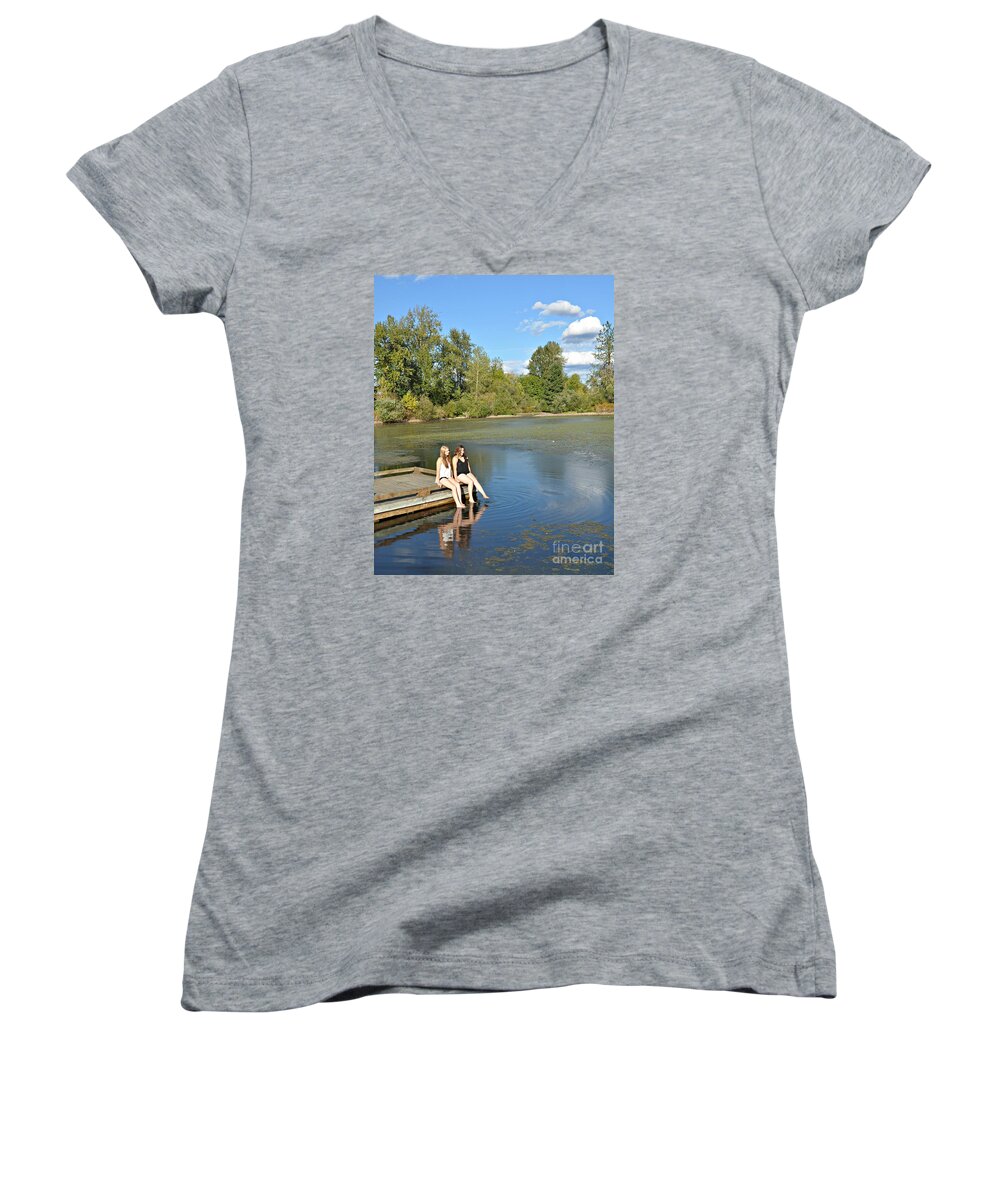Water Women's V-Neck featuring the photograph Toes in the water by Mindy Bench