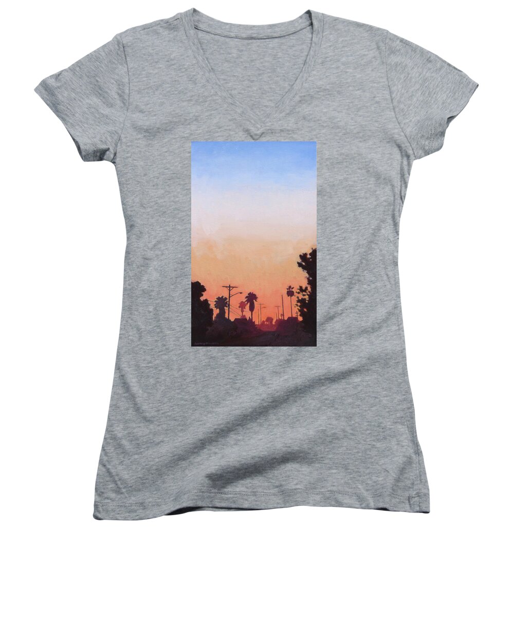 Los Angeles Women's V-Neck featuring the painting Tonal Hollywood by Andrew Danielsen