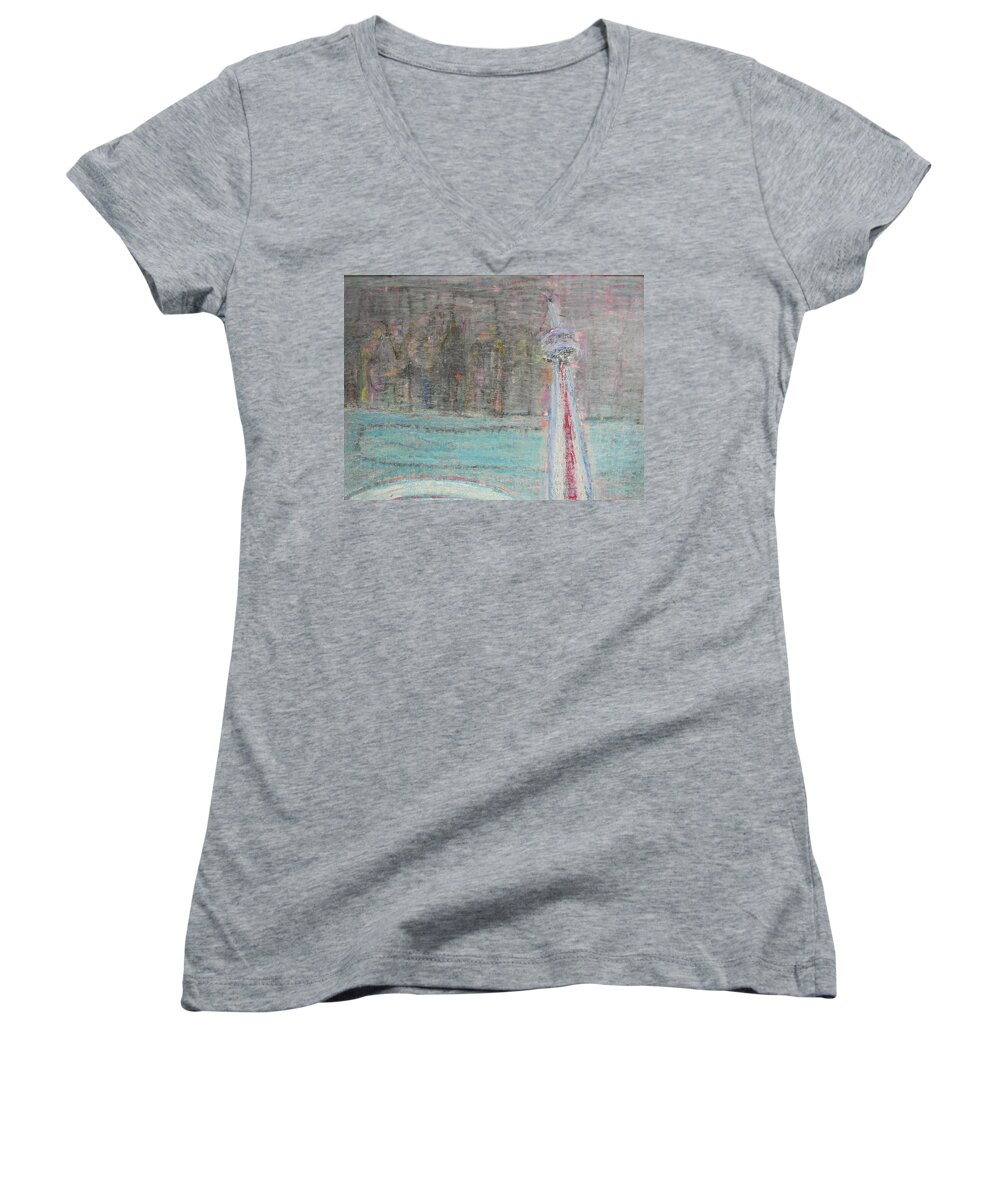 Toronto Women's V-Neck featuring the painting Toronto the Confused by Marwan George Khoury