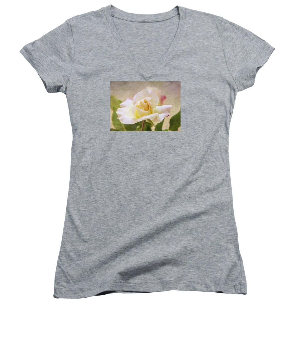 Rose Women's V-Neck featuring the photograph Touch Of Pink by Cathy Kovarik