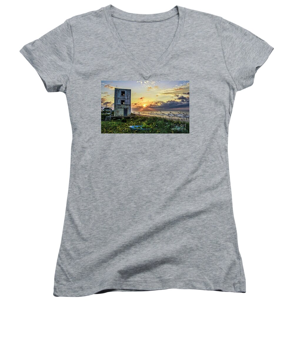 Sunrise Women's V-Neck featuring the photograph Tower of Gold by DJA Images