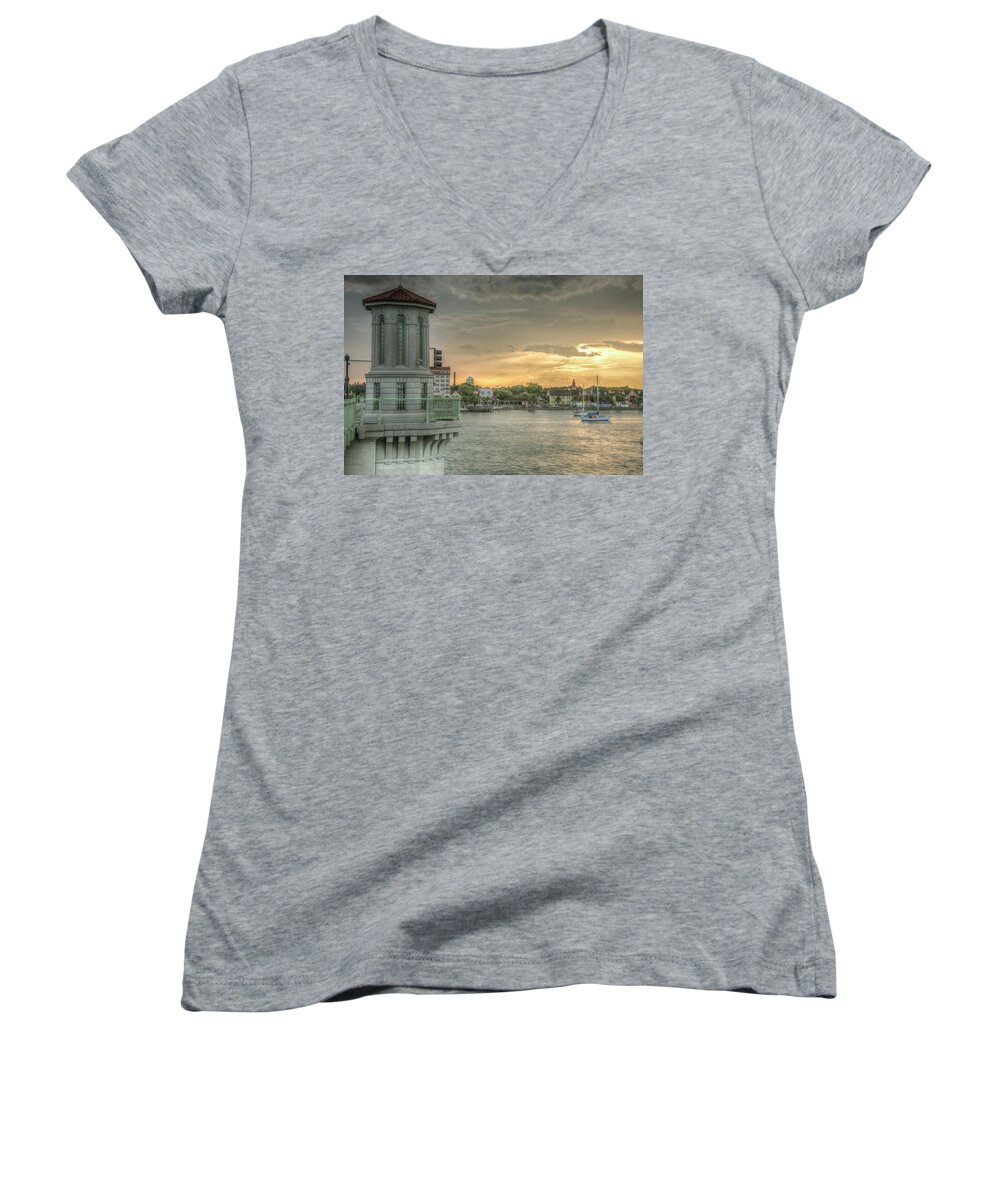 St. Augustine Women's V-Neck featuring the photograph Tower Sunset by Joseph Desiderio