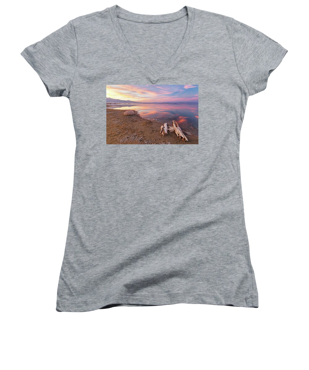 Mono Lake Women's V-Neck featuring the photograph Tranquility by Tassanee Angiolillo