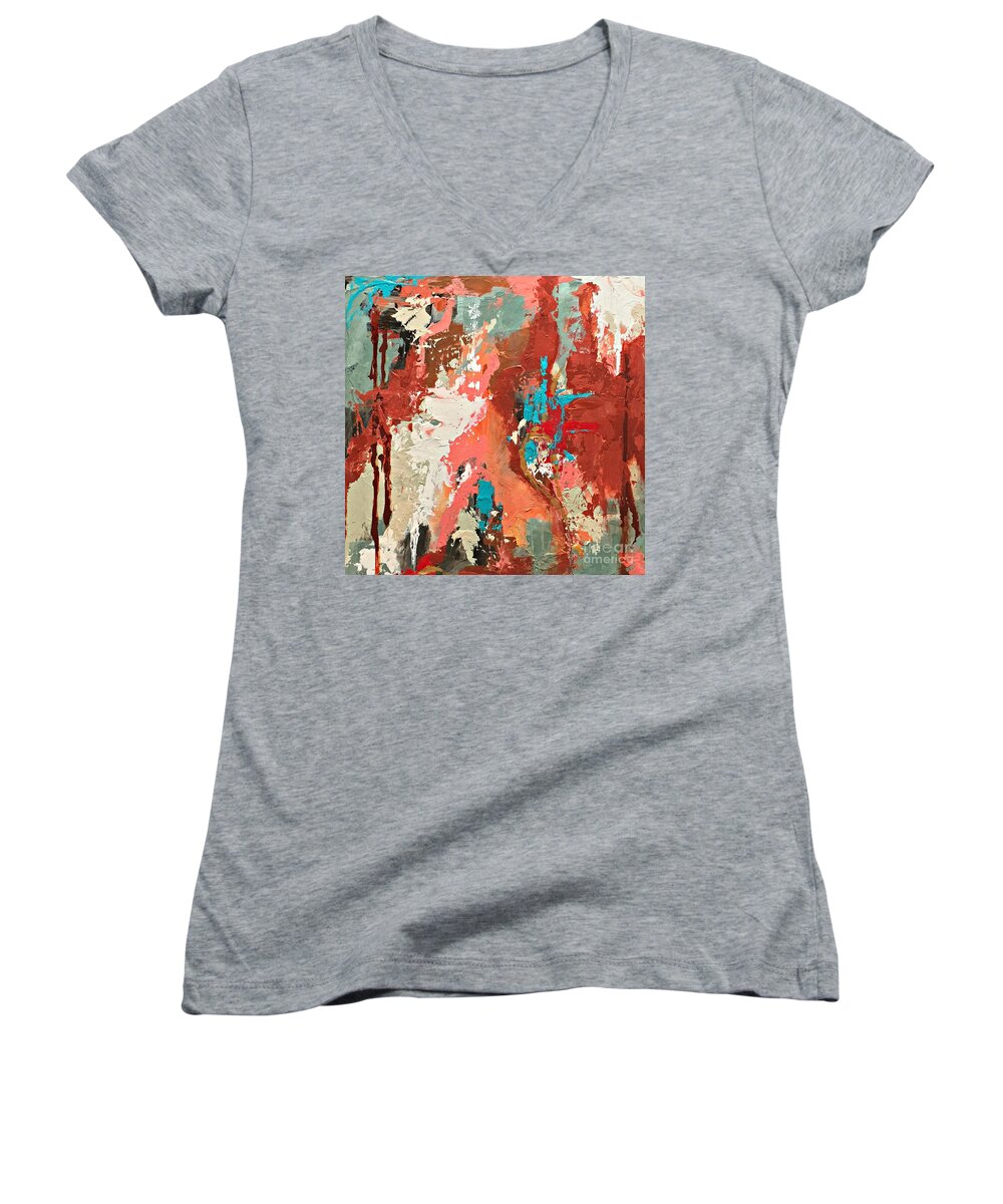 Abstract Women's V-Neck featuring the painting Traveler by Mary Mirabal