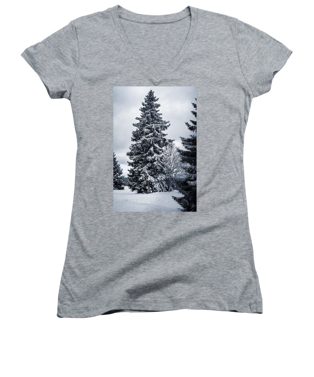 Miguel Women's V-Neck featuring the photograph Trees and snow by Miguel Winterpacht