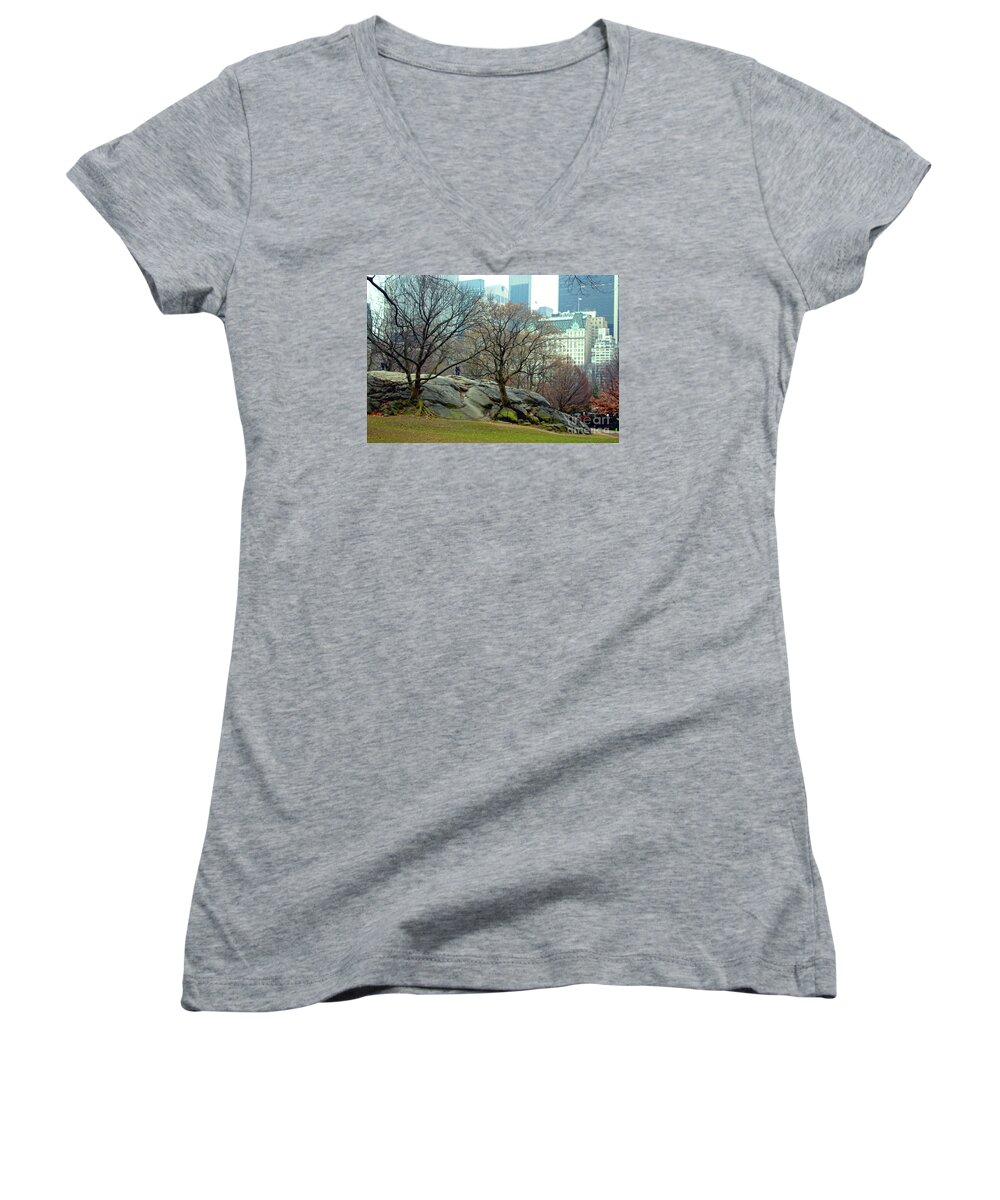 Rock Women's V-Neck featuring the photograph Trees in Rock by Sandy Moulder