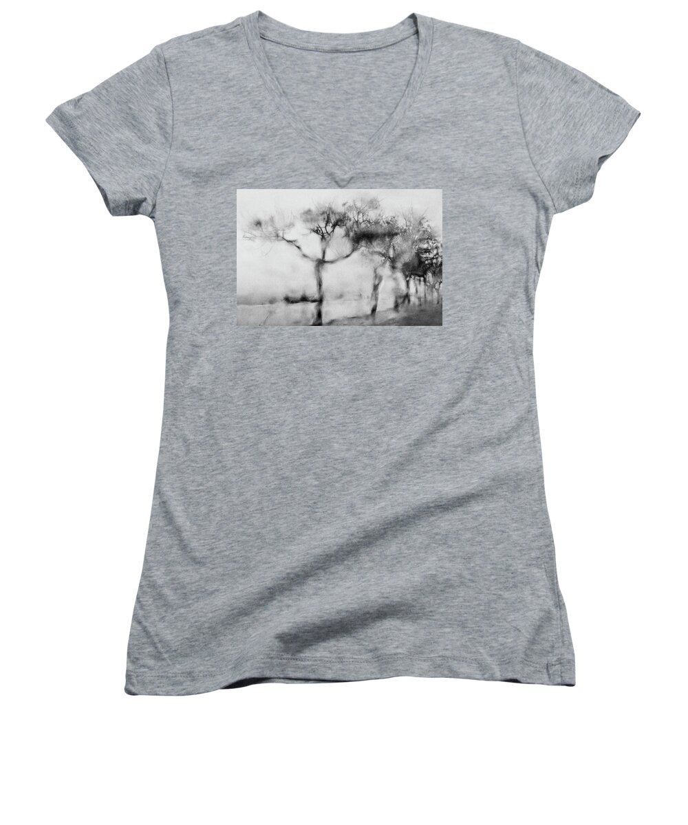 Trees Women's V-Neck featuring the digital art Trees Through the Window by Celso Bressan