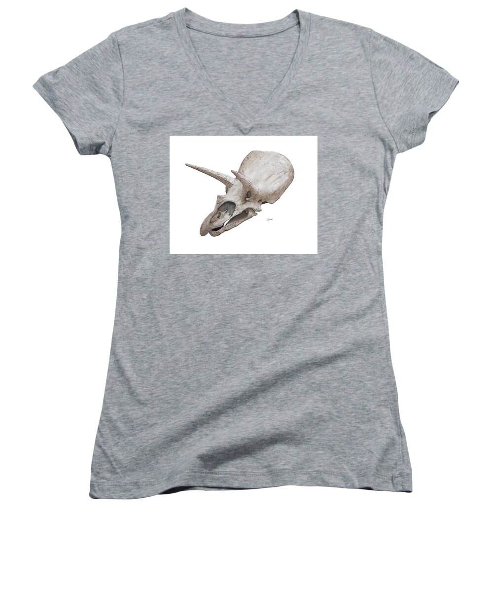 Triceratops Women's V-Neck featuring the digital art Triceratops skull by Rick Adleman