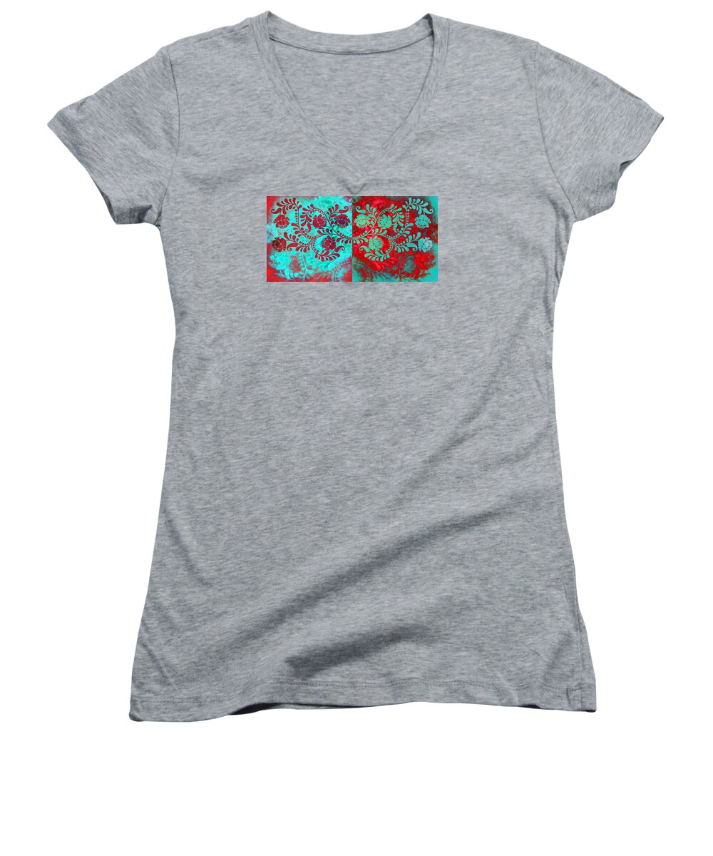 Ornament Women's V-Neck featuring the digital art Trip The Night Fantastic Together by Angelina Tamez