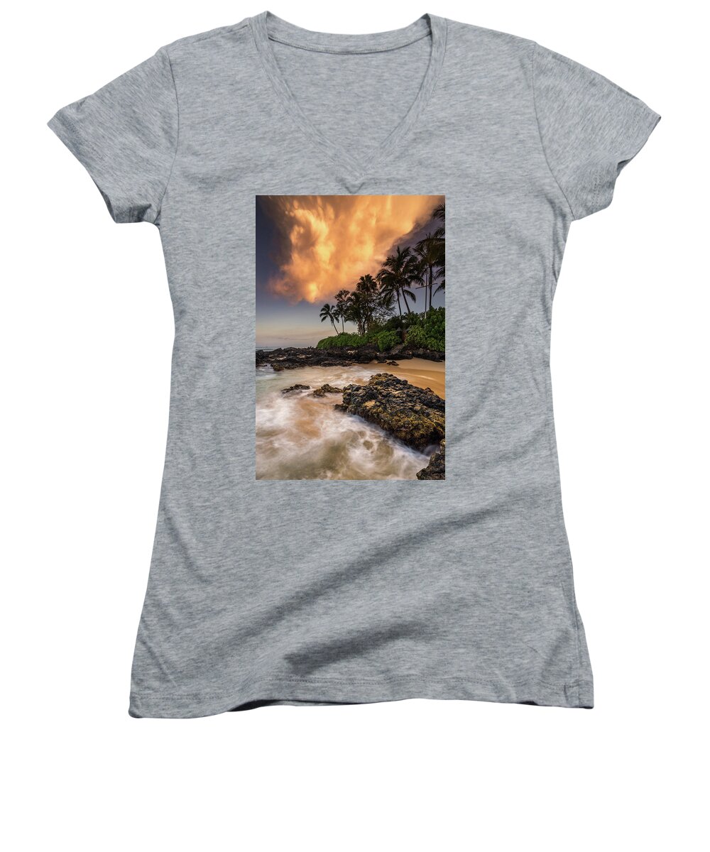 Maui Women's V-Neck featuring the photograph Tropical Nuclear Sunrise by Pierre Leclerc Photography