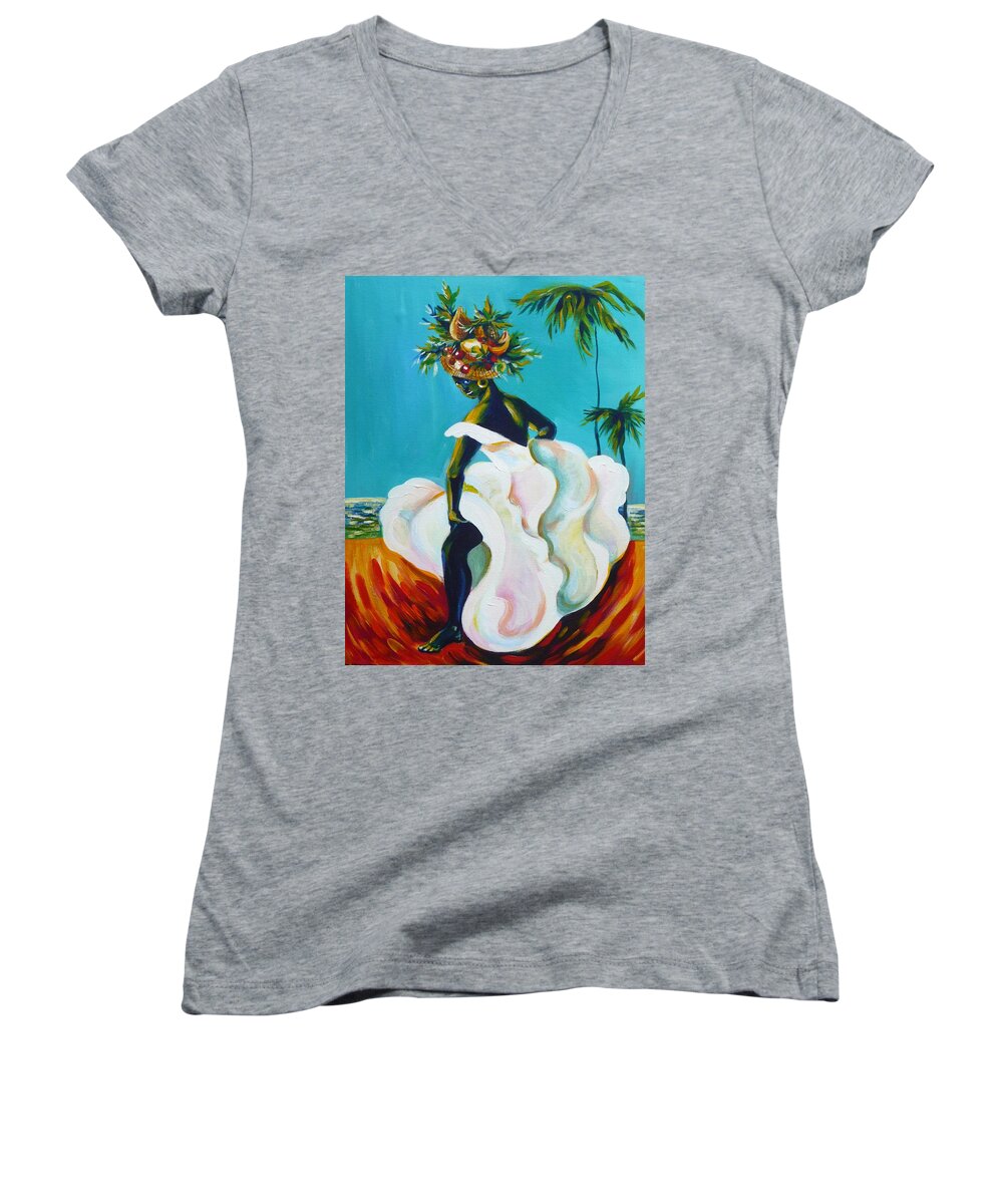 Travel Women's V-Neck featuring the painting Tropicana by Anna Duyunova