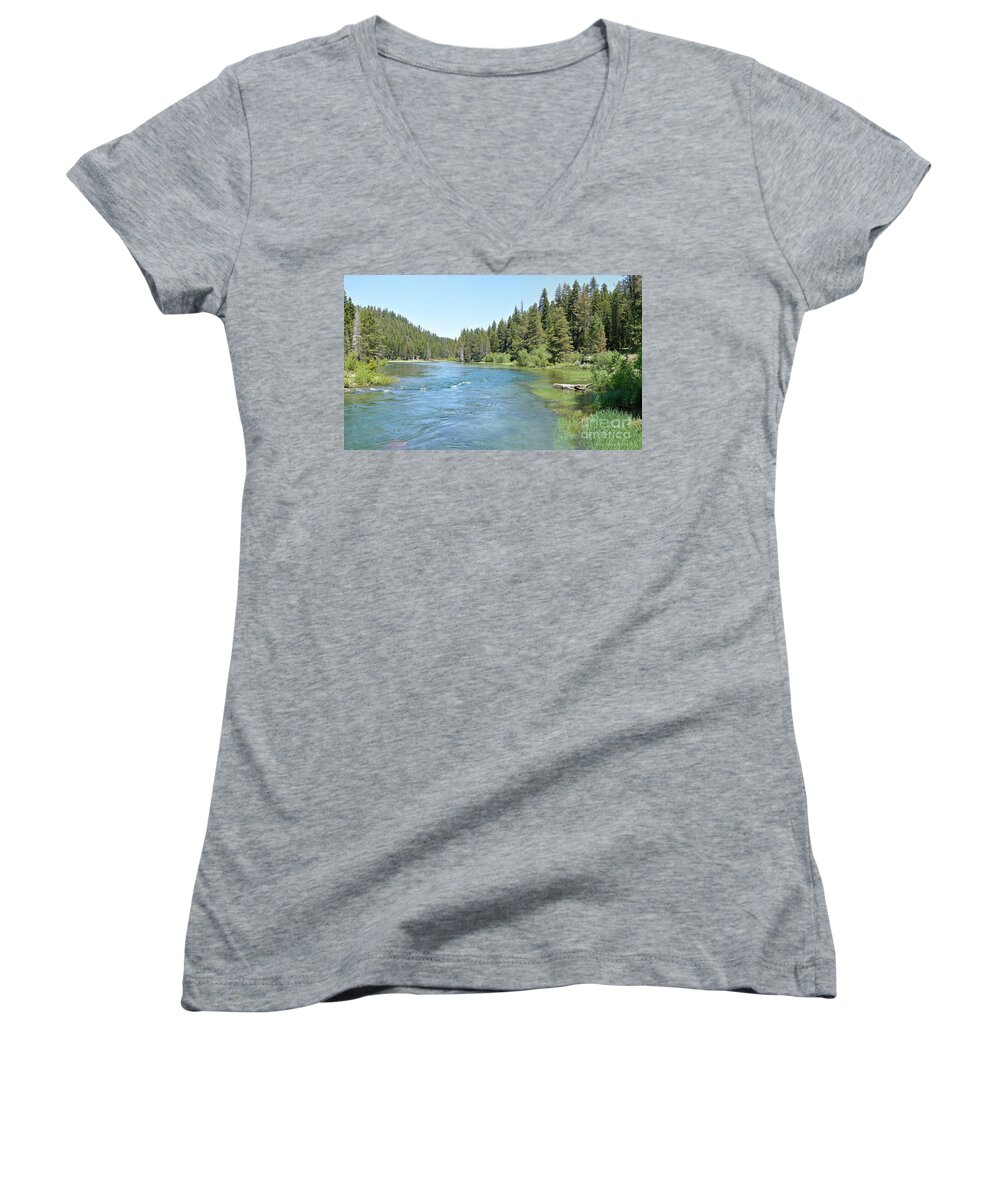 Lake Tahoe Women's V-Neck featuring the photograph Truckee River by Joe Lach