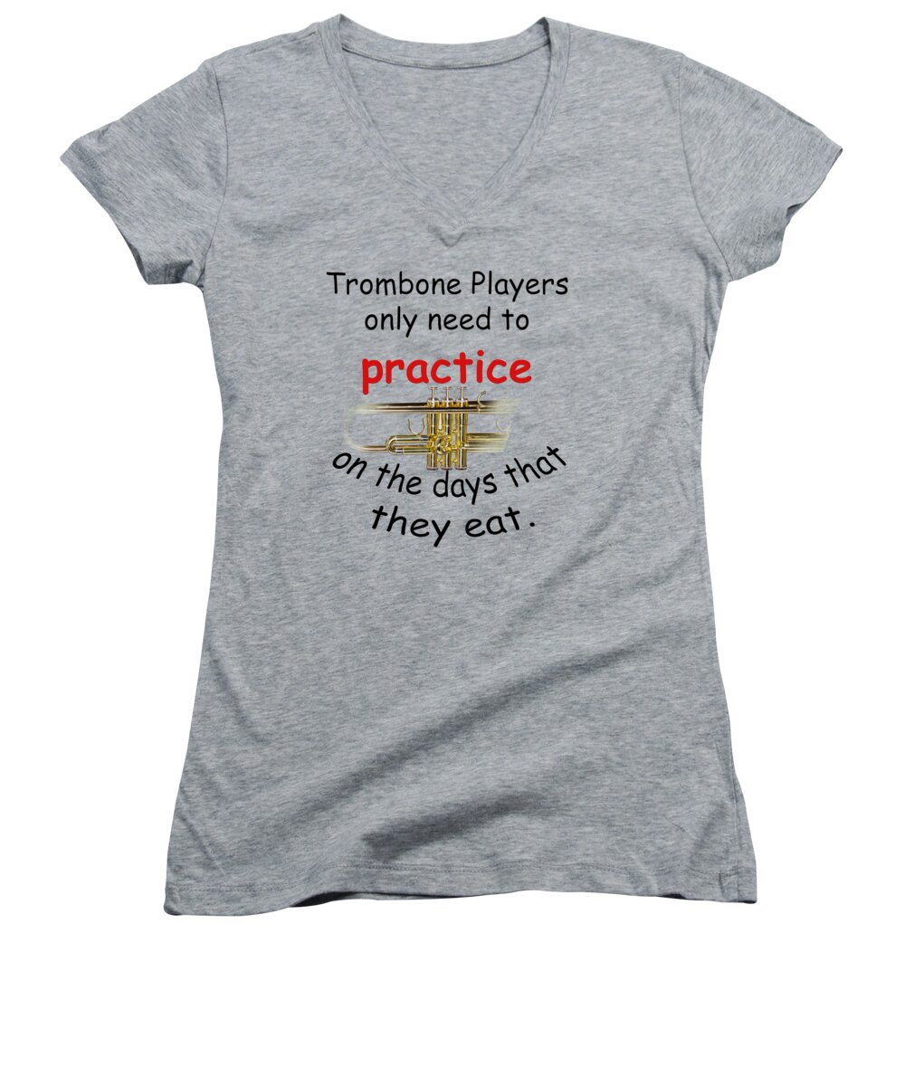 Trumpet Women's V-Neck featuring the photograph Trumpets Practice When They Eat by M K Miller