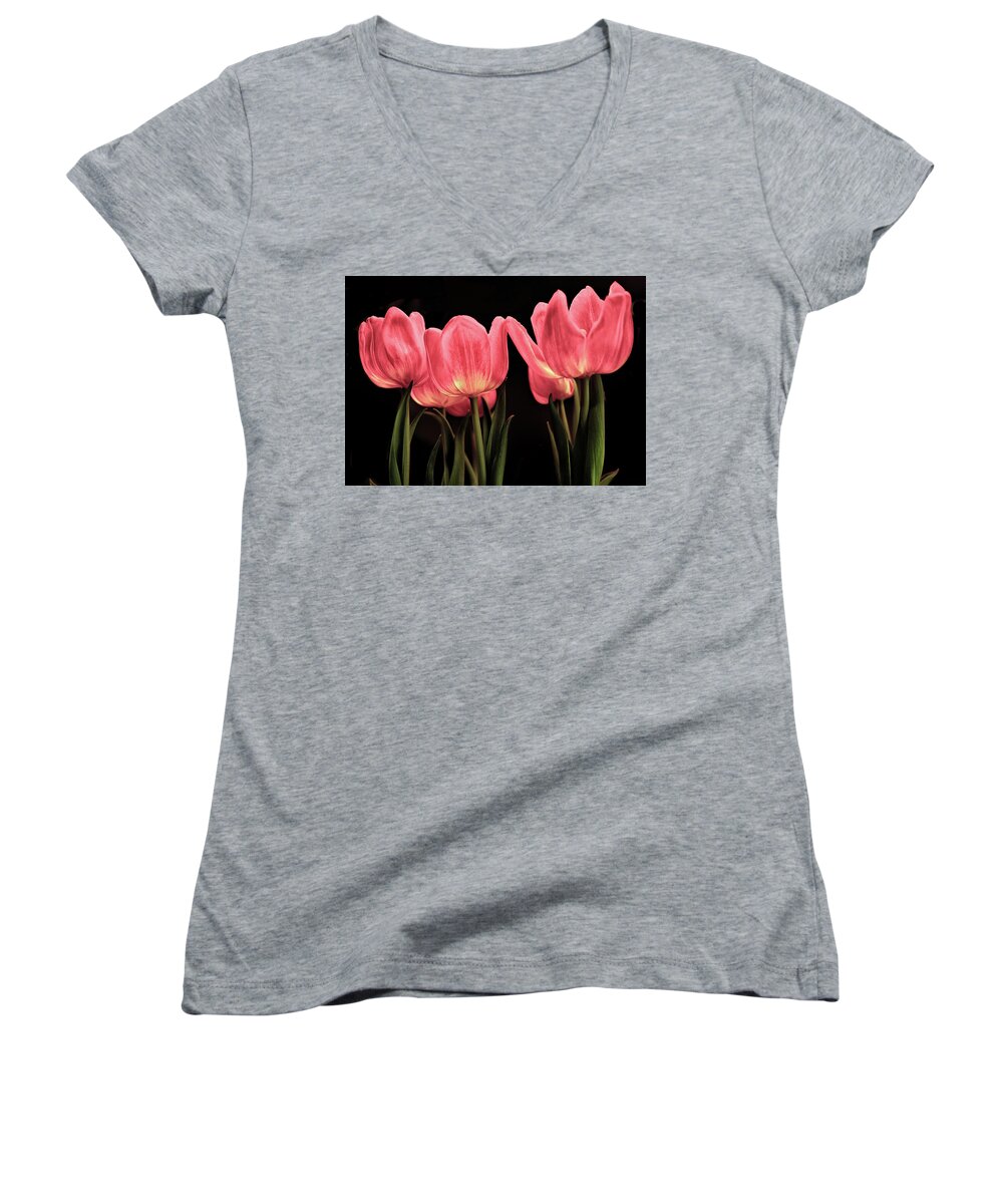 Red Tulip Women's V-Neck featuring the photograph Tuilp by Dennis Dugan
