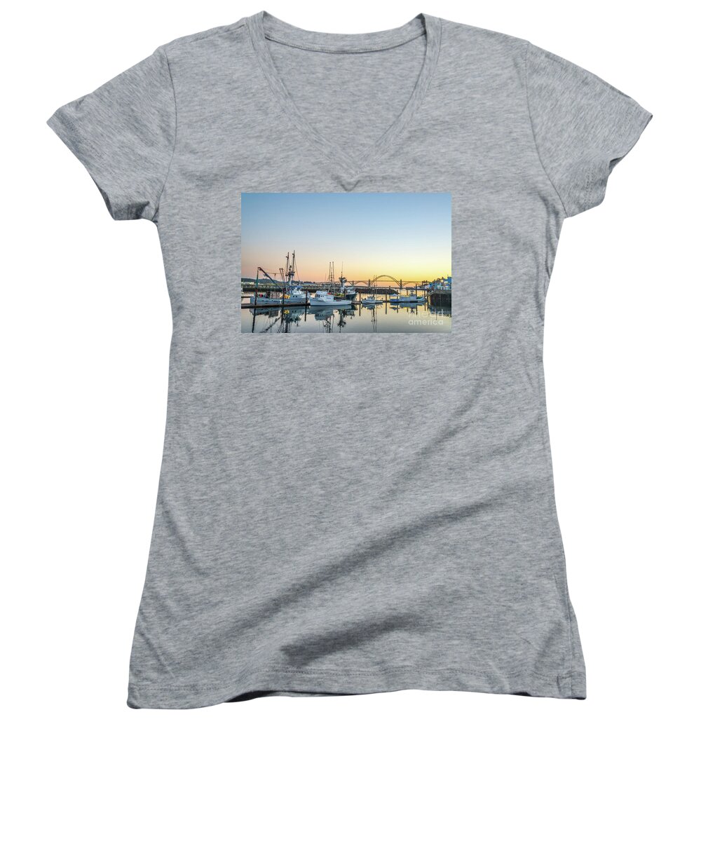 Tuna Boat Women's V-Neck featuring the photograph Tuna boats resting for the night by Paul Quinn