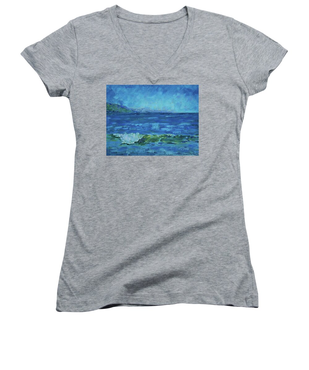 Ocean Women's V-Neck featuring the painting Turquoise Sea by Mary Benke