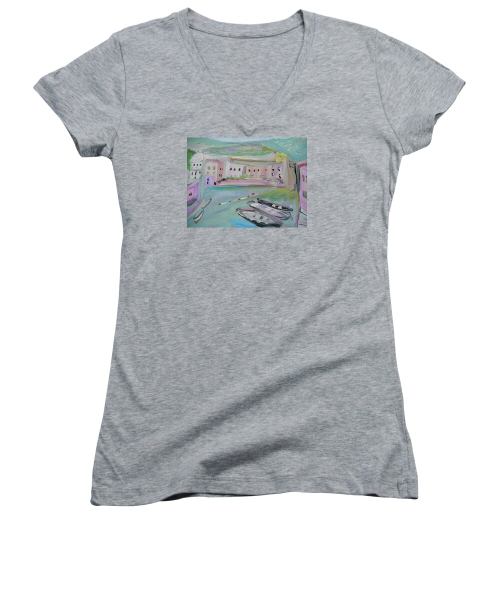 Harbour Women's V-Neck featuring the painting Tutti Frutti by Judith Desrosiers