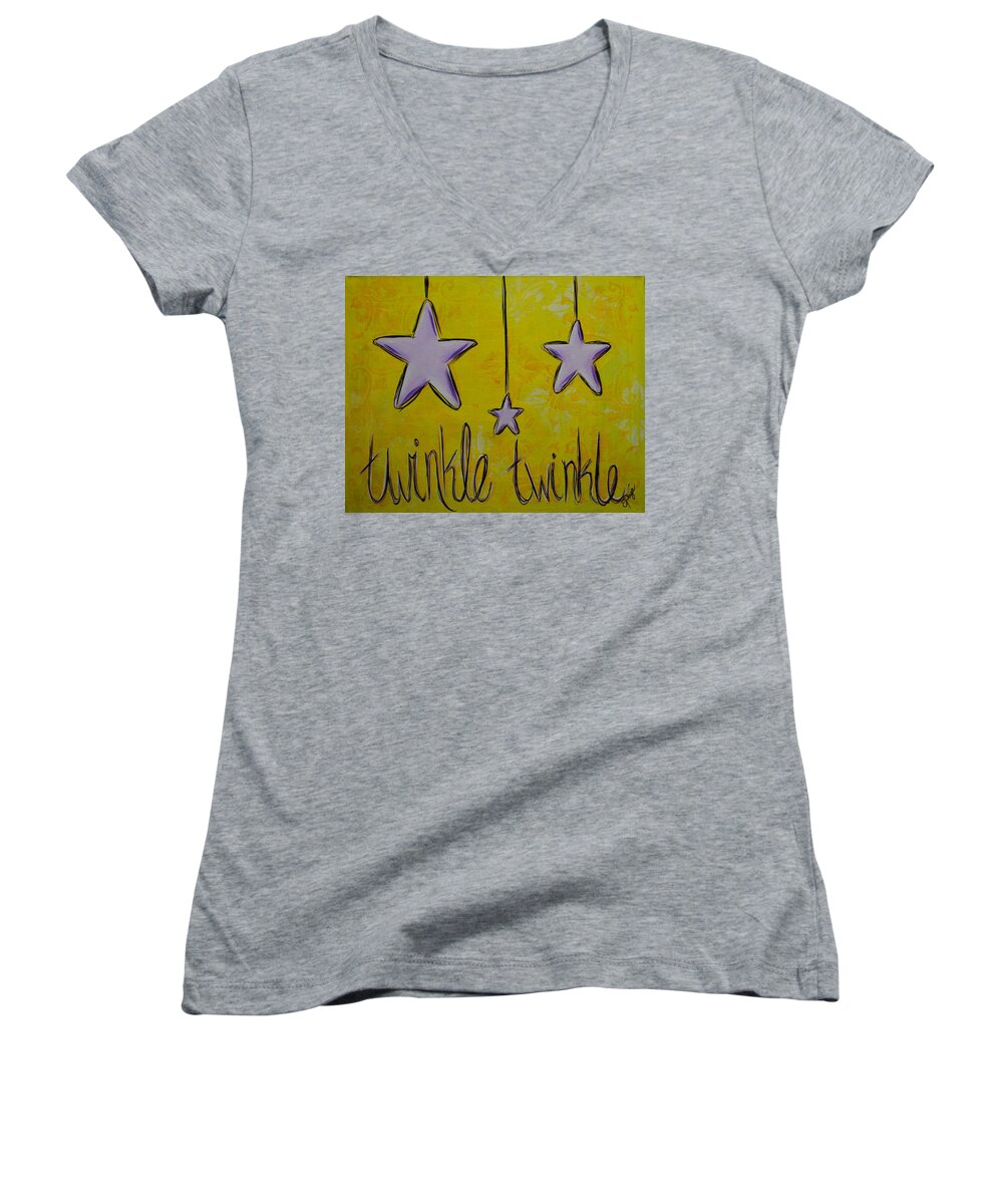 Twinkle Women's V-Neck featuring the painting Twinkle Twinkle by Emily Page
