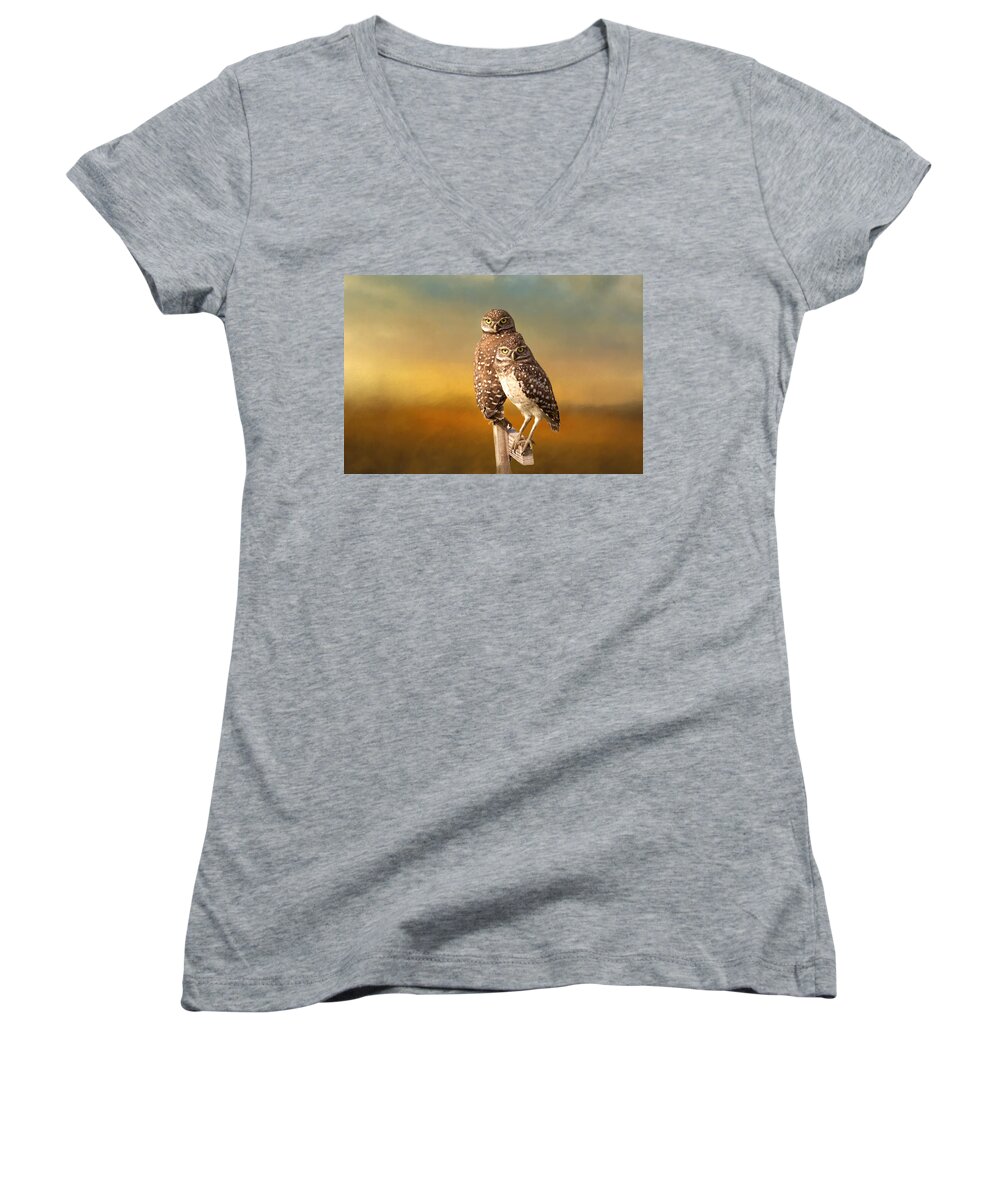 Owl Women's V-Neck featuring the photograph Two Of Us by Kim Hojnacki