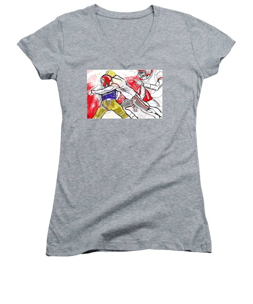  Women's V-Neck featuring the painting UGA 2017 Lorenzo by John Gholson