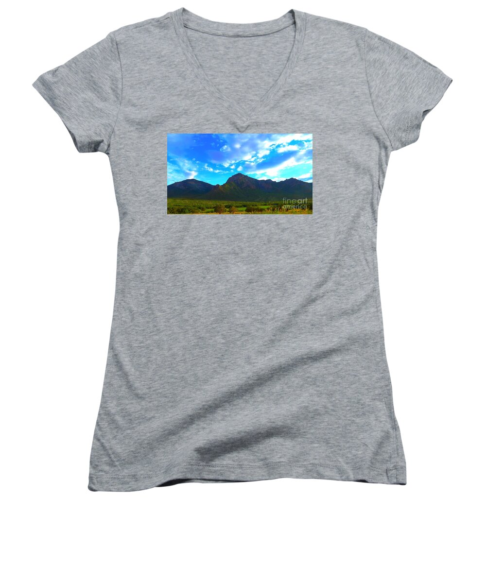 Unaweep Mountains Women's V-Neck featuring the digital art Unaweep Mountains by Annie Gibbons